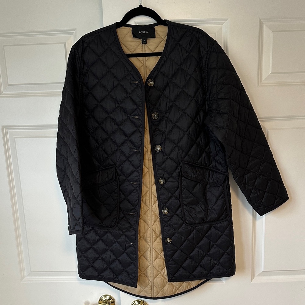 J. Crew Black and Tan Reversible Quilted Coat